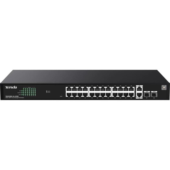 Коммутатор с облачным управлением Tenda TEG2228P-24-410W PoE, 28 поротов, 26x1 Гбит/с, PoE 24x30 Вт (до 370Вт), SFP 2x1 Гбит/с, установка в стойку 10000148177 Коммутатор с облачным управлением Tenda TEG2228P-24-410W PoE, 28 поротов, 26x1 Гбит/с, PoE 24x30 Вт (до 370Вт), SFP 2x1 Гбит/с, установка в стойку 10000148177