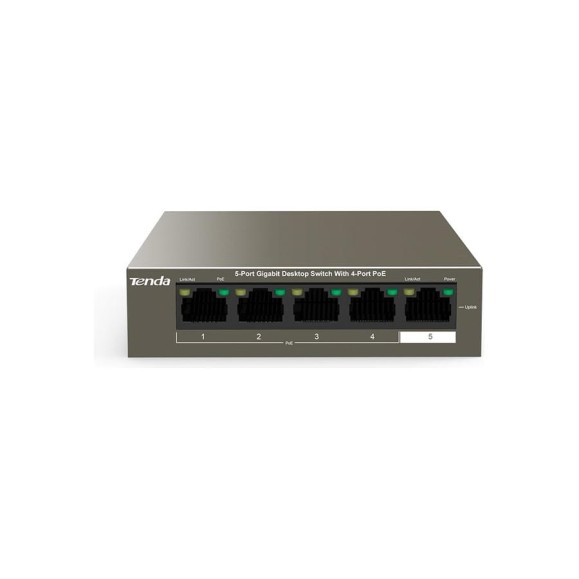 Коммутатор неуправляемый PoE Tenda TEG1105P-4-63W 5 портов, 5x1 Гбит/с, PoE 4x30 Вт (до 58 Вт), настольный 10000090501
