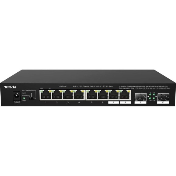 Коммутатор неуправляемый Tenda TEM2010F, 10 портов, 10x1 Гбит/с, RJ-45 8x2,5 Гбит/с, SFP 2x2,5 Гбит/с, настольный, металлический корпус 10000138552 Коммутатор неуправляемый Tenda TEM2010F, 10 портов, 10x1 Гбит/с, RJ-45 8x2,5 Гбит/с, SFP 2x2,5 Гбит/с, настольный, металлический корпус 10000138552