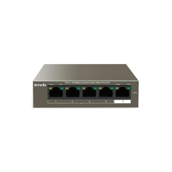 Коммутатор Tenda TEF1105P-4-63W неуправляемый PoE, 5 портов, 5x1 Гбит/с, PoE 4x30 Вт (до 58 Вт), настольный 10000090863