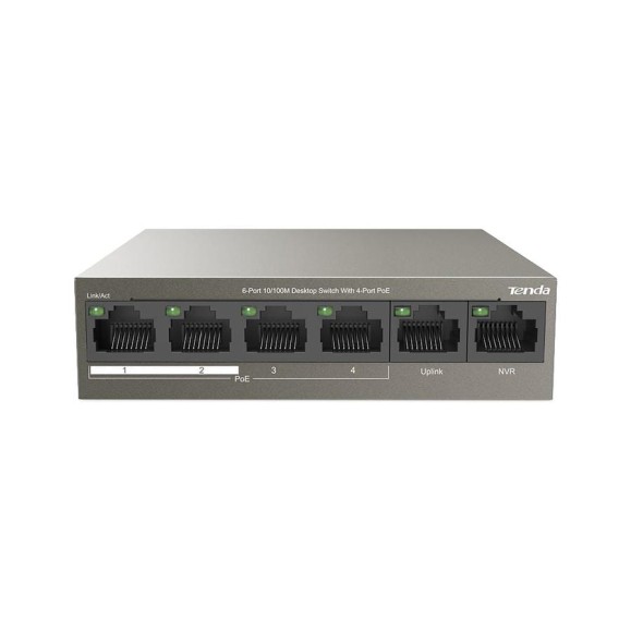 Коммутатор Tenda TEF1106P-4-63W неуправляемый PoE, 6 портов, 6x100 Мбит/с, PoE 4x30 Вт, настольный 10000090494