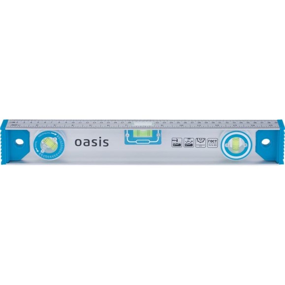 Уровень алюминиевый рельс Oasis 600 мм, 3 глазка (1 поворотный), линейка 103040500015