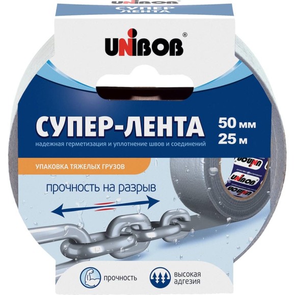 Армированная клейкая супер-лента UNIBOB 50 мм х 25 м серая 214999 44265