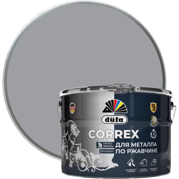 Грунт-эмаль Dufa CORREX 3 в 1 для металла по ржавчине RAL-7004 серый 10 л МП00-013664 Грунт-эмаль Dufa CORREX 3 в 1 для металла по ржавчине RAL-7004 серый 10 л МП00-013664