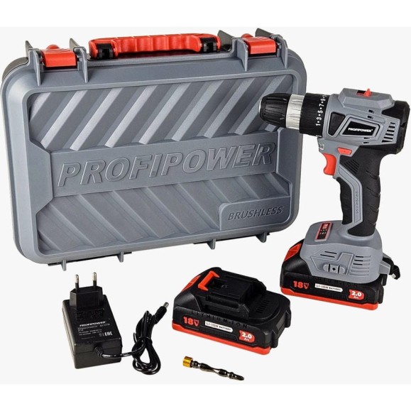Аккумуляторный бесщеточный шуруповерт Profipower MKBL-18BT 18В,Li-ion-2шт, 2,0Ач, 0,8-10мм,40нм, магнитная бита, З/У, в кейсе E0146