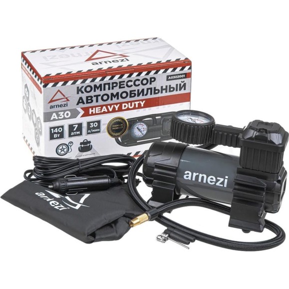 Компрессор автомобильный Arnezi A30 Heavy Duty 7 бар, 30 л/мин, 140 Вт A0302001 Компрессор автомобильный Arnezi A30 Heavy Duty 7 бар, 30 л/мин, 140 Вт A0302001