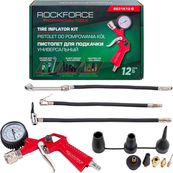 Пистолет для подкачки универсальный Rockforce (с набором 12 предметов) RF-8031K12-G(65241) Пистолет для подкачки универсальный Rockforce (с набором 12 предметов) RF-8031K12-G(65241)