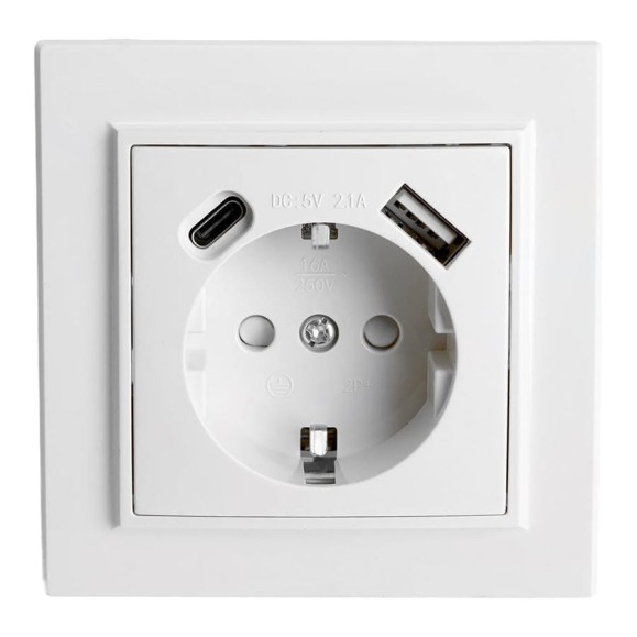 Розетка 1-местная STEKKER PST16-9016-01, 250В, 2.1А с USB+ type C, серия Эрна, белый, 50076 Розетка 1-местная STEKKER PST16-9016-01, 250В, 2.1А с USB+ type C, серия Эрна, белый, 50076