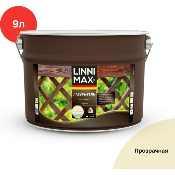 Лазурь-гель для дерева LINNIMAX Прозрачная 9 л 948105115 Лазурь-гель для дерева LINNIMAX Прозрачная 9 л 948105115