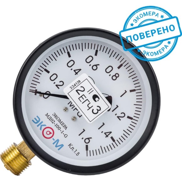 Манометр ЭКО-М Экомера МД02-100мм 0..1,6 МПа G1\2 (Эконом) МД02-100-G-1,6МПа-ЭИ