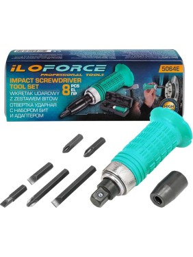 Отвертка ударная iLOFORCE с набором бит и адаптером 8 предметов IF-5064E(65451)