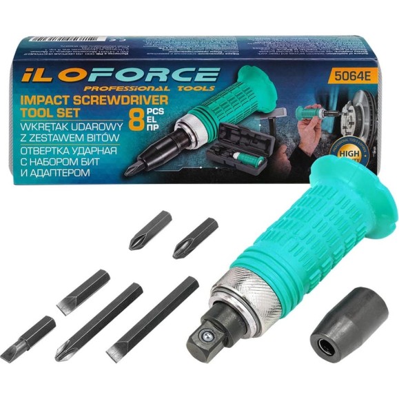 Отвертка ударная iLOFORCE с набором бит и адаптером 8 предметов IF-5064E(65451)