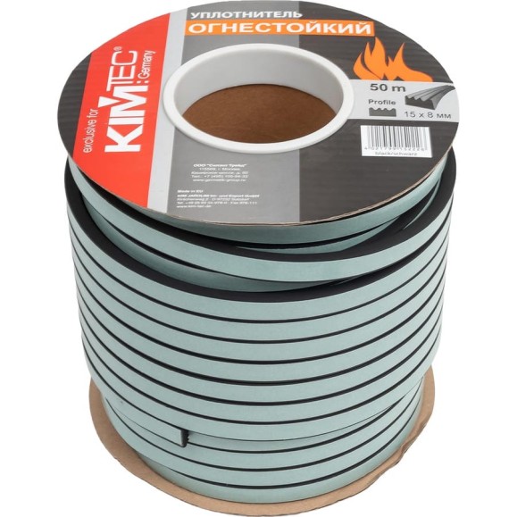 Уплотнитель KIM TEC SD-139N/4-850, 15х8 мм, огнестойкий, черный, 50 м 04-14-62 11592219