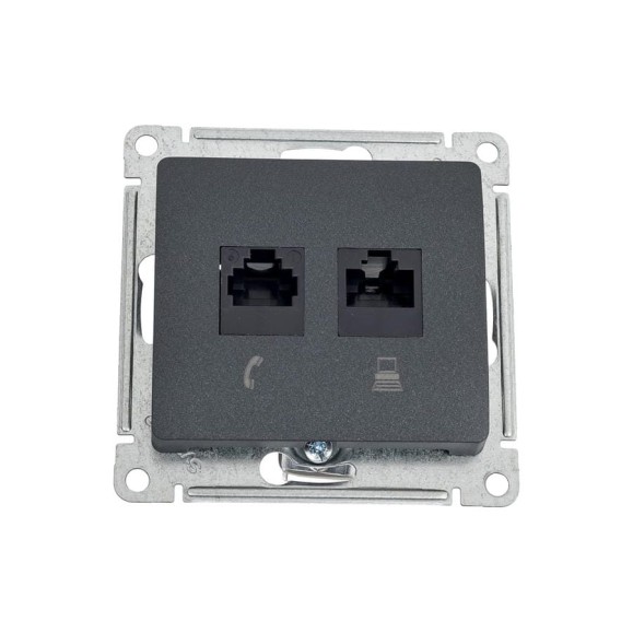 Розетка Systeme Electric Glossa Антрацит 2-ая RJ11+RJ45, кат.5E SE GSL000785