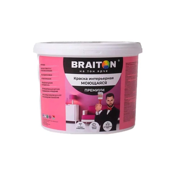 Краска BRAITON paint ПРЕМИУМ водно-дисперсионная, интерьерная, моющаяся 14 кг, цвет Светлая Слоновая кость RAL 1015 kraskavdpremiumbraiton101514 Краска BRAITON paint ПРЕМИУМ водно-дисперсионная, интерьерная, моющаяся 14 кг, цвет Светлая Слоновая кость RAL 1015 kraskavdpremiumbraiton101514