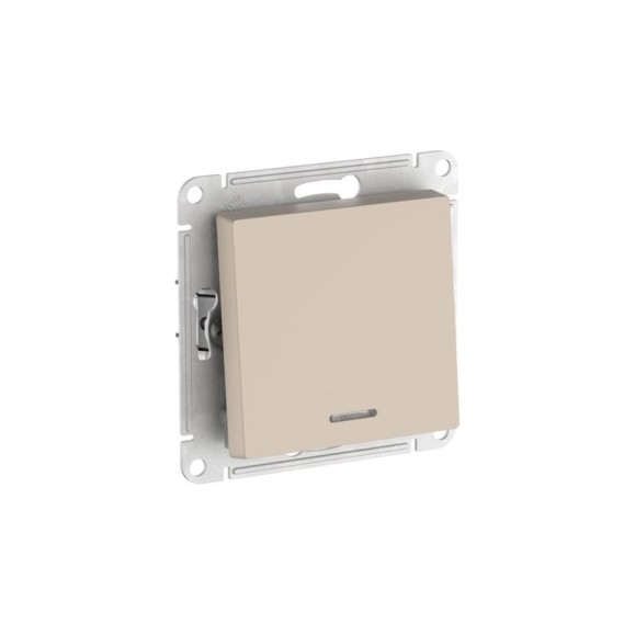 Переключатель  1-клавишный с подсветкой Systeme Electric ATLASDESIGN сх.6а, 10АХ, мех., быстрозажим. клем., песочный ATN001263S