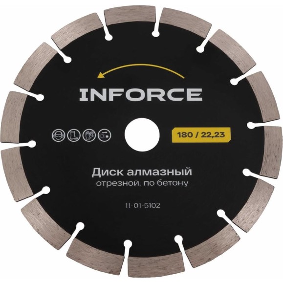 Диск алмазный отрезной по бетону 180x22,23 Inforce 11-01-5102 Диск алмазный отрезной по бетону 180x22,23 Inforce 11-01-5102