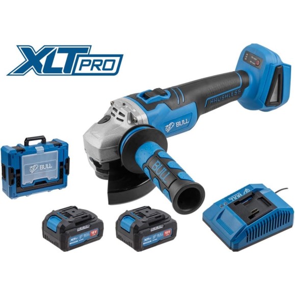 Аккумуляторная углошлифмашина BULL CSG 1812 R Xcase, XLTpro, бесщеточный, 125 мм, рег. об., 8000 об/мин, 2x4 А*ч 1333860