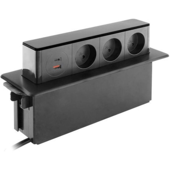 Встраиваемая выдвижная розетка INRIOR для столешницы на 3 EURO и 2 USB A+C, блок розеток скрытой установки MAGNUM-20 MAGNUM-200