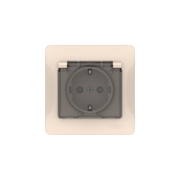 Розетка Systeme Electric GLOSSA с заземлением со шторк. с крышк., 16А, IP44, в сборе, быстрозажим. клем., БЕЖЕВЫЙ GSL000248S