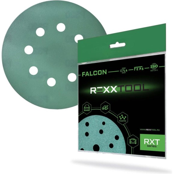 Шлифовальный круг абразивный на липучке REXXTOOL FALCON 125мм, 8 отв., 10 штук, P320 RXT-FALCON-125-8-320