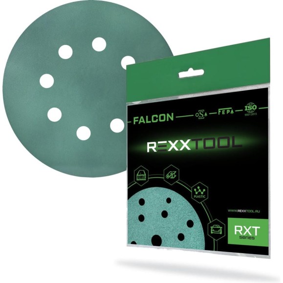 Шлифовальный круг абразивный на липучке REXXTOOL FALCON 125мм, 8 отв., 10 штук, P800 RXT-FALCON-125-8-800
