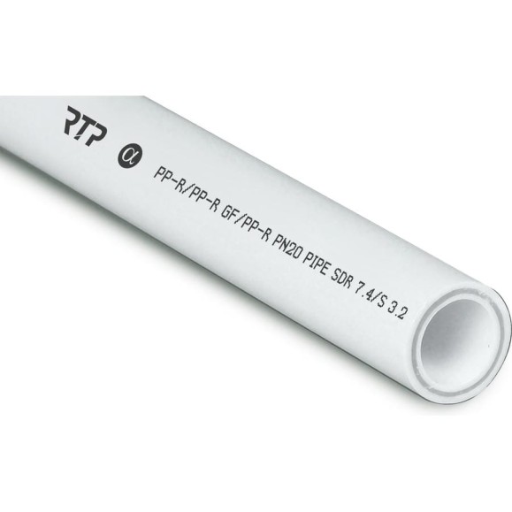Труба RTP PN20, SDR 7.4, армированная стекловолокном, цвет слоя серый D 20х2.8 мм, 4 м 10327