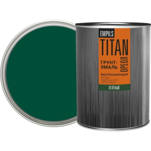 Грунт-эмаль быстросохнущая ОРЕОЛ TITAN матовая зеленая RAL 6005 0.75 л 83768 Грунт-эмаль быстросохнущая ОРЕОЛ TITAN матовая зеленая RAL 6005 0.75 л 83768