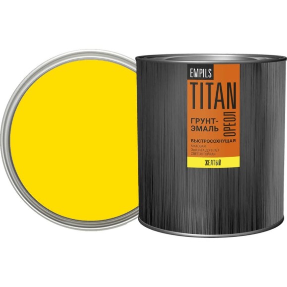 Грунт-эмаль быстросохнущая ОРЕОЛ TITAN матовая жёлтая RAL 1023 2.2 л 2 83766 Грунт-эмаль быстросохнущая ОРЕОЛ TITAN матовая жёлтая RAL 1023 2.2 л 2 83766