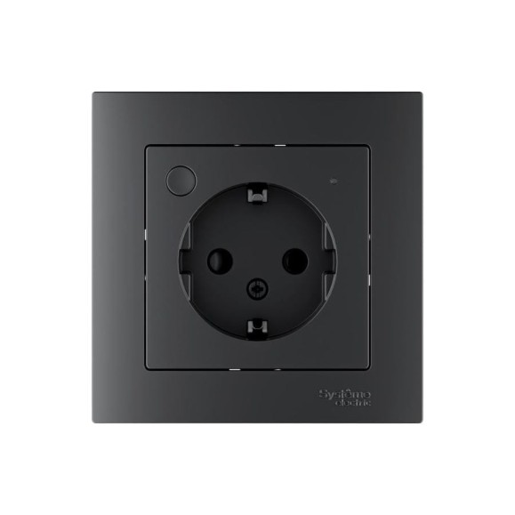 Розетка с заземлением, со шторкой Systeme Electric ATLASDESIGN SMART, Zigbee, L+N, 16 А, мех., КАРБОН ATN001045Z