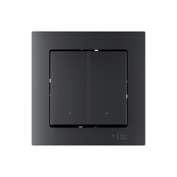 Выключатель 2-клавишный с подсветкой Systeme Electric ATLASDESIGN SMART, Zigbee, сх.5, L+N, 10 А, мех., КАРБОН ATN001053Z