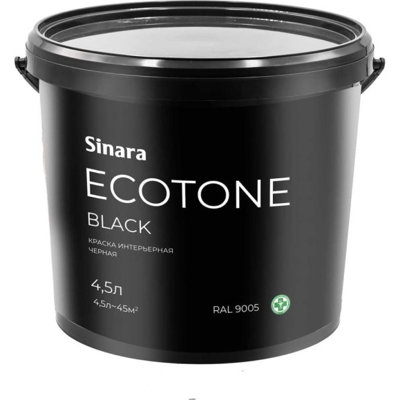 Интерьерная краска для внутренних работ Sinara Ecotone Black матовая, водно-дисперсионная на акриловой основе, 4.5 л SP 071