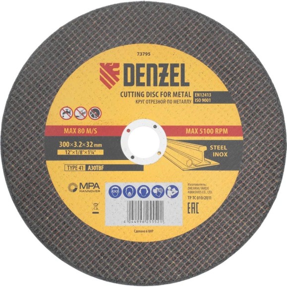 Круг отрезной по металлу DENZEL 300x3.2x32 мм, A30TBF 73795
