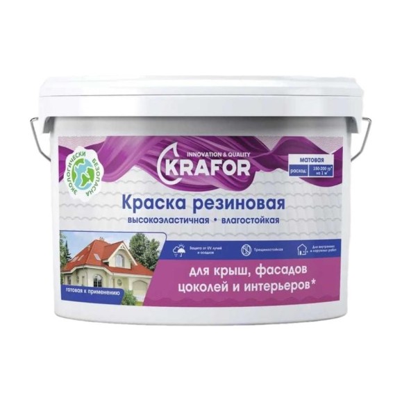 Краска резиновая Krafor, шелковисто-матовая, 12 кг, зеленая 276837