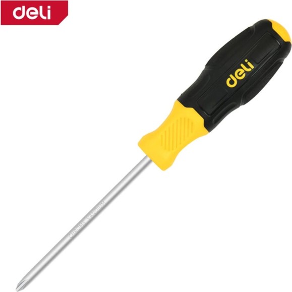 Отвертка Deli Pozidriv PZ2x100мм DL631002P, сталь Cr-V, двухкомпонентная прорезиненная рукоять 183591