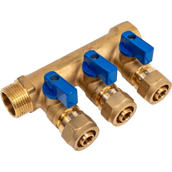 Коллектор с кранами и цангами Millennium 3/4" х 3 выхода(универсальные ручки) KSU03416