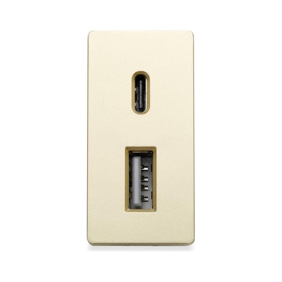 Розетка золотая, 1/2, USB A + USB С разъем, 4 А, 5 В, модуль, Vell 1379009
