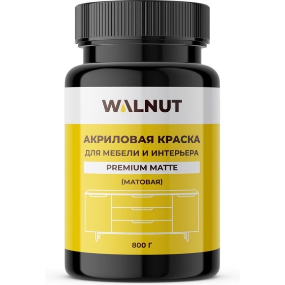 Акриловая краска для мебели и интерьера WALNUT, холодный серый, 800 г, WLN0780