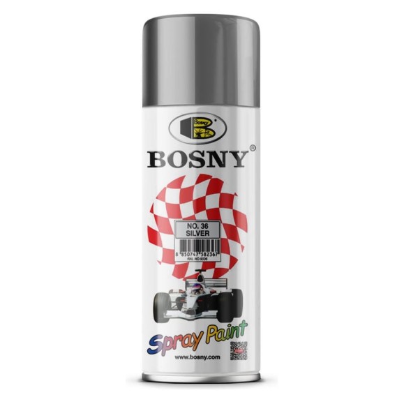 Аэрозольная акриловая краска Bosny RAL 9006 36 серебристая