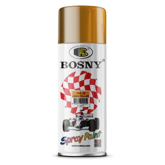 Универсальная краска акриловая Bosny желтый лимон, аэрозоль RAL 1003 25 Универсальная краска акриловая Bosny желтый лимон, аэрозоль RAL 1003 25