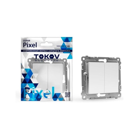 Механизм 2-клавишного проходного переключателя TOKOV ELECTRIC СП Pixel 10А, IP20, айс TKE-PX-P2-C34