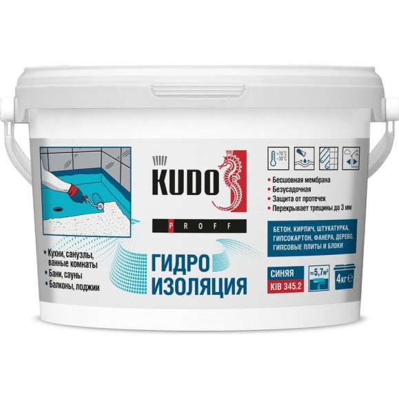 Гидроизоляция бесшовная эластичная KUDO PROFF, акриловая, 4 кг, KIB-345.2
