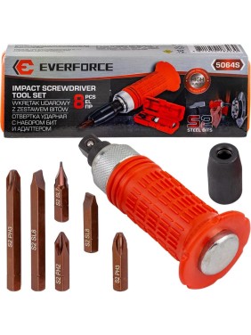 Отвертка ударная с набором бит и адаптером EVERFORCE 8 предметов EF-5064S(62234) Отвертка ударная с набором бит и адаптером EVERFORCE 8 предметов EF-5064S(62234)