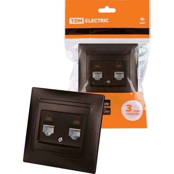Розетка компьютерная двойная TDM ELECTRIC RJ45 шоколад "Лама" SQ1815-0555