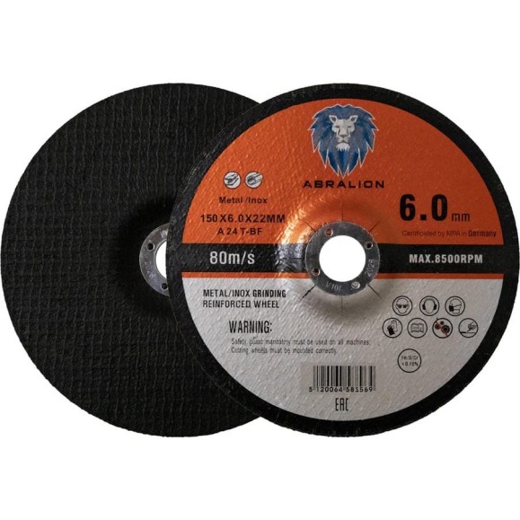 Диск обдирочный ABRALION 150x6.0x22.23 A24 T- BF металл/нерж. (25шт) 1569 Диск обдирочный ABRALION 150x6.0x22.23 A24 T- BF металл/нерж. (25шт) 1569