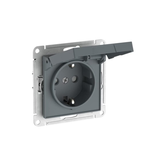 Механизм розетки Systeme Electric ATLASDESIGN с заземлением, со шторками, с крышкой, 16А, IP20, быстрозажимная клемма, грифель ATN000746S Механизм розетки Systeme Electric ATLASDESIGN с заземлением, со шторками, с крышкой, 16А, IP20, быстрозажимная клемма, грифель ATN000746S