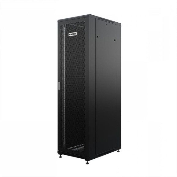 Шкаф напольный универсальный серверный ONTEK TC 18U 600x600мм, 4 профиля 19, двери перфорированная и сплошная металл, боковые стенки съемные TC18U66DPSMRSWAS-9005