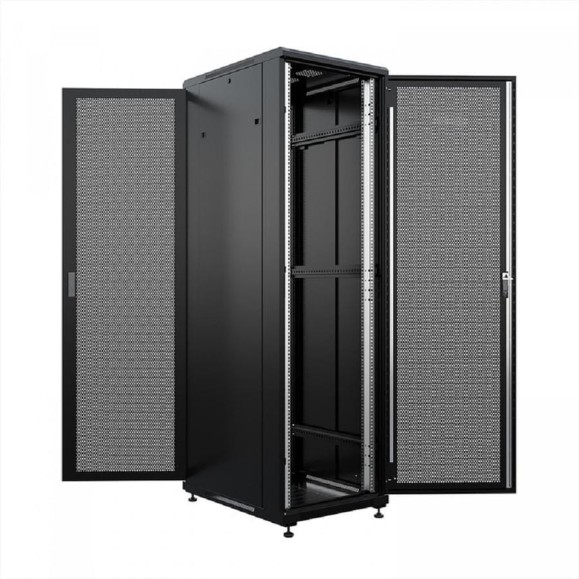 Шкаф напольный универсальный серверный ONTEK TC 18U 600x600мм, 4 профиля 19, двери перфорированная и перфорированная, боковые стенки съемные TC18U66PPDRSWAS-9005