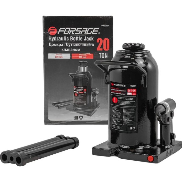 Домкрат бутылочный Forsage 20т, с клапаном F-T92004(51246)