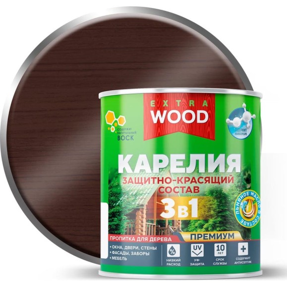 Защитно-красящий состав 3в1 Farbitex для древесины орех Карелия, 0.75 л,  WOOD E 4300016710